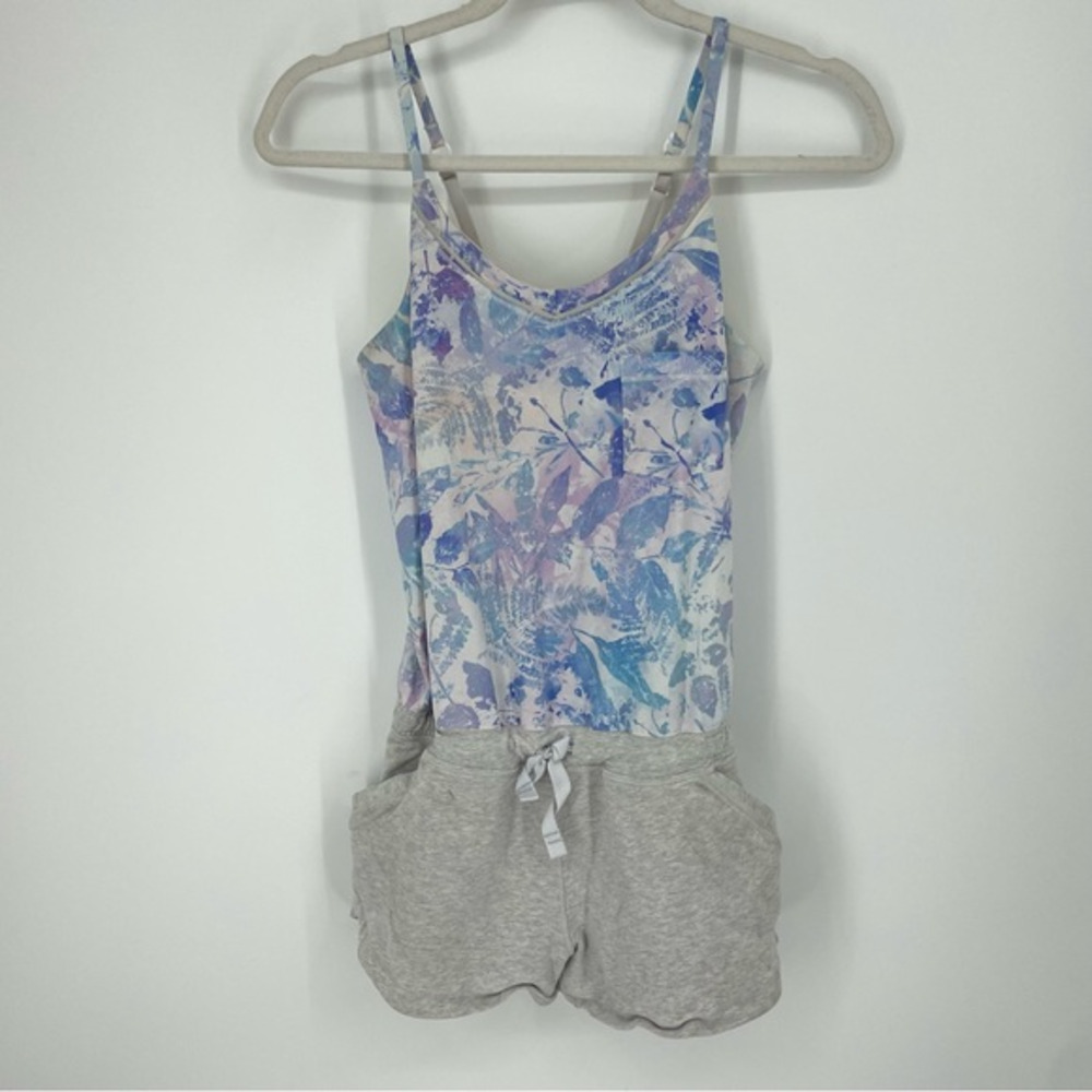 Ivivva Camp Hardly Wait Romper floral blue gray Sz 12‎